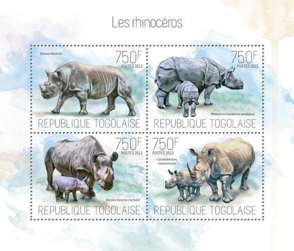 Rhinos Rhinozeros Rhinoceros Fauna Animals Togo MNH stamp set