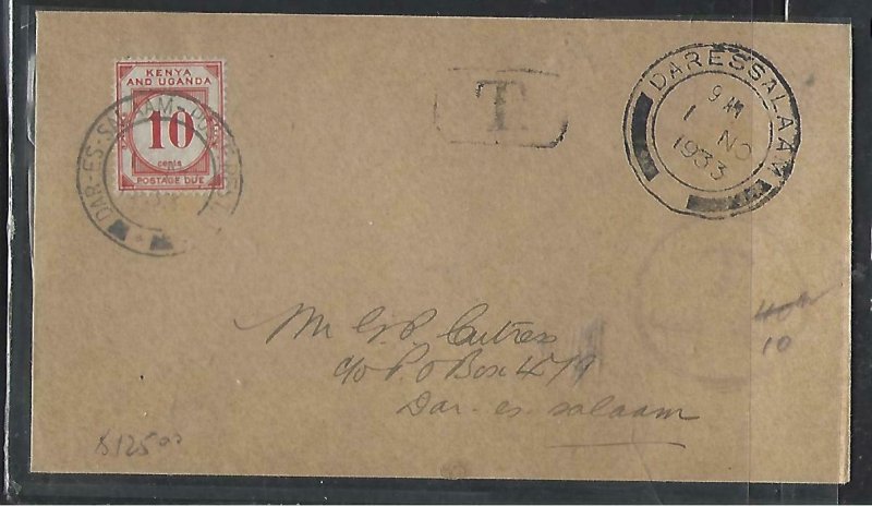 KENYA,UGANDA,TANGANYIKA (P0511B) 1933 UNSTAMPED COVER POSTAGE DUE 10C LOCAL DAR