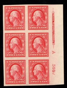 MOMEN: US STAMPS #384 PLATE BLOCK OF 6 MINT OG NH XF LOT #89304