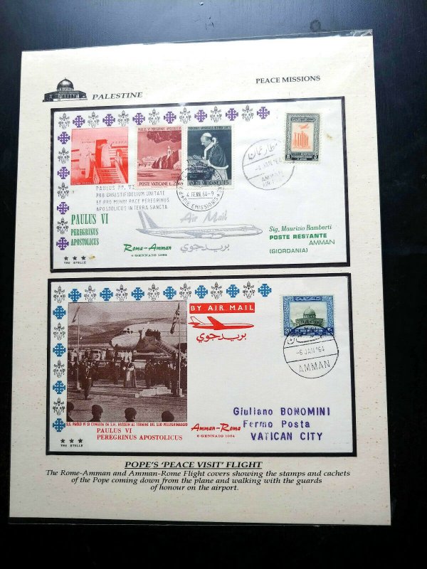 RARE PALESTINE THEME EXHIBIT SHEET JORDAN POPE PAUL “PEACE MISSION” TO JERUSALEM