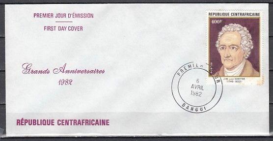 Central Africa, Scott cat. 518 only. J. Goethe issue. First Day Cover. ^