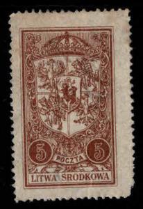CENTRAL LITHUANIA  Scott 39 MH* 1921 Coat of Arms stamp