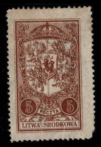 CENTRAL LITHUANIA  Scott 39 MH* 1921 Coat of Arms stamp