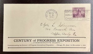 729 Rothblum Cachet 1933 Century of Progress FDC  P-100  Rare