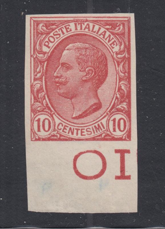 Italy Sc 95a, MNG/NGAI 1906 10c claret King, imperf single with sheet margin, XF