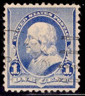 US Stamp #219 1c Blue Franklin USED SCV $.75