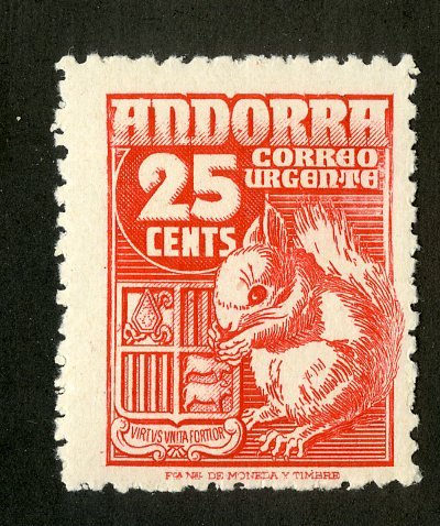 SPANISH ANDORRA E5 MH SCV $5.75 BIN $2.75 SQUIRREL