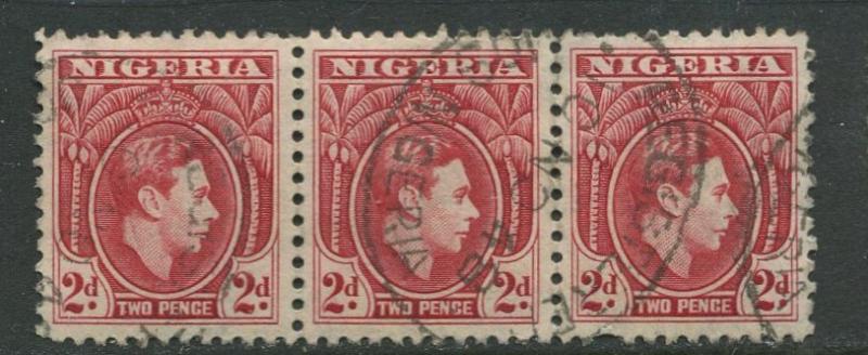 Nigeria -Scott 66 - KGVI Definitive -1938 - Used - Horiz. Strip of 3 X 2p Stamps