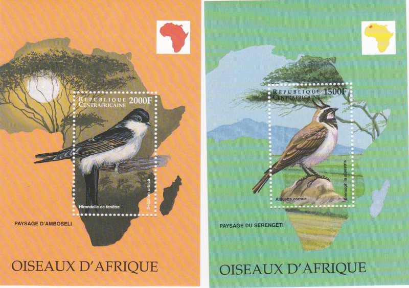 Central Africa # 1235-1236 & 1237-1238, Birds of Africa, NH, 1/2 Cat.