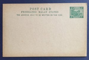 Malaya 1918 FMS Tiger 2c Post Card Unused ISC#P9 M5158