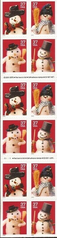 US Stamp 2002 Christmas Snowmen - Booklet of 20 Stamps #3687b