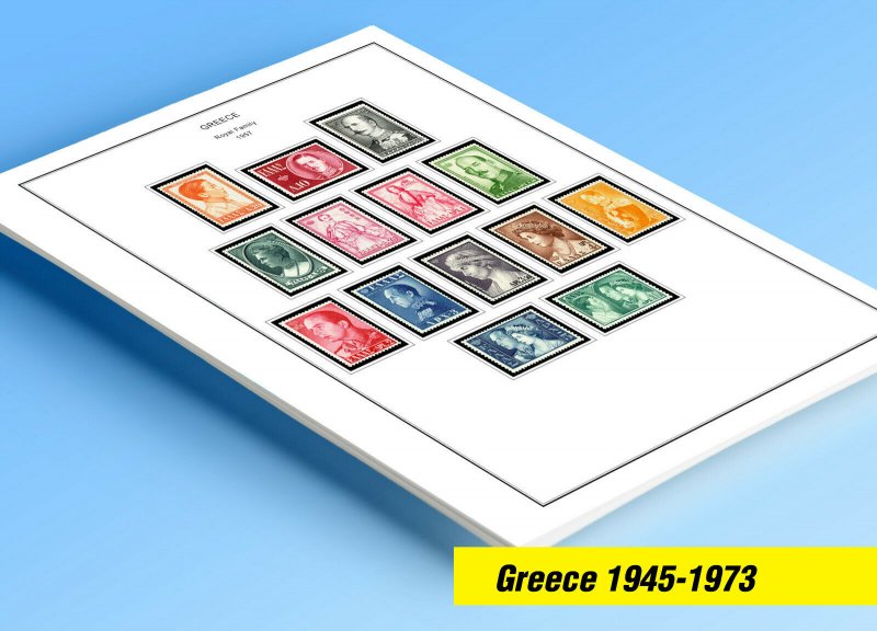 COLOR PRINTED GREECE [KINGDOM] 1945-1973 STAMP ALBUM PAGES (66 illustr. pages)