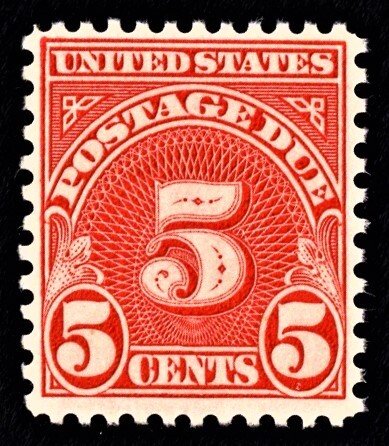 US J83 MNH AVG 5 Cent Postage Due Dry Print -Scarlet