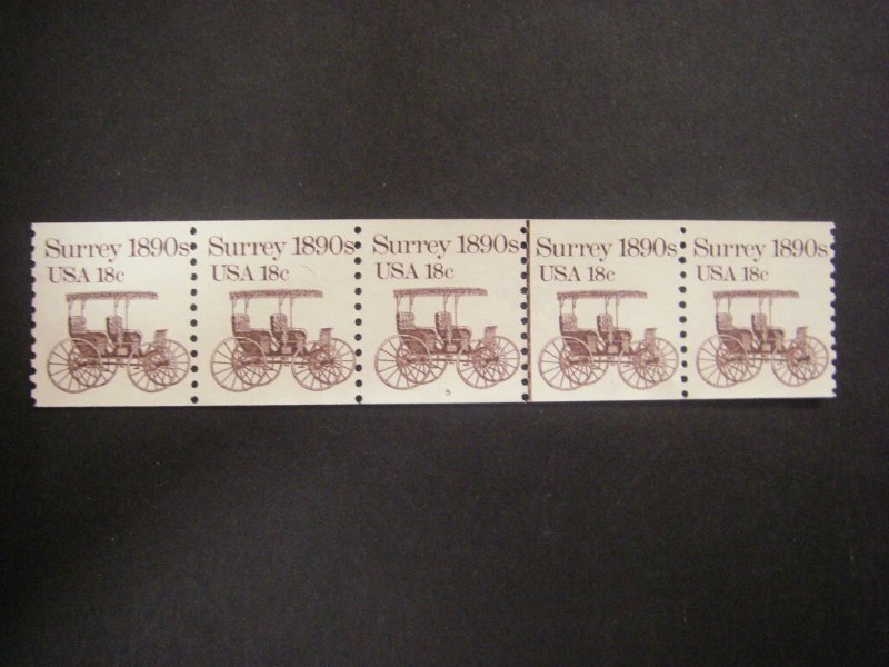 Scott 1907, 18 cent Surrey, PNC5 #5, MNH Transportation Coil, slight shift right