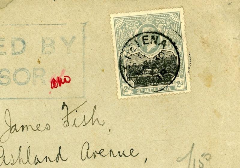 DBW197b 1918 ST. HELENA WW1 Passed By Censor With Initials/Wigan