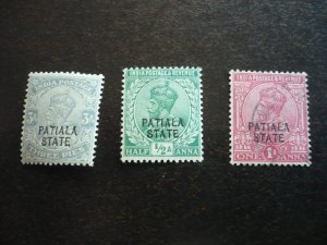 Stamps-Indian Convention State Patiala-Scott#43-45-Mint H & Used Set of 3 Stamps