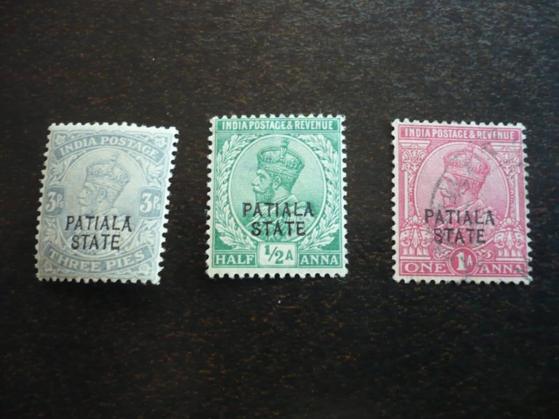 Stamps-Indian Convention State Patiala-Scott#43-45-Mint H & Used Set of 3 Stamps