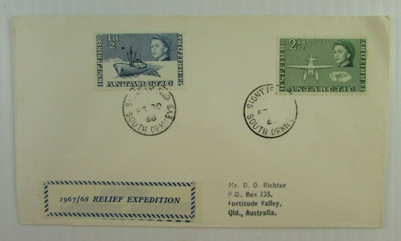 1968 British Antarctic Territory cover Signy Isl to Queensland #1 #5 CDS F-VF