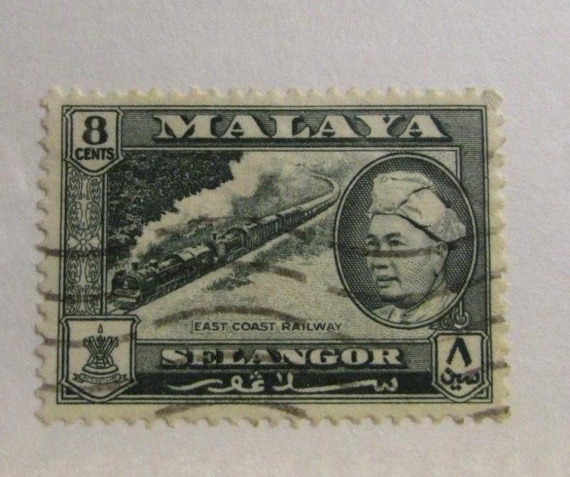 MALAYA  SELANGOR Sc# 106 Θ used, train locomotive postage stamp, Fine +