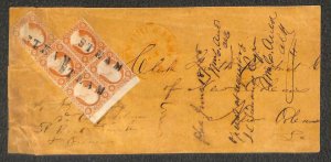 USA SCOTT #11 (x5 BLOCK) STAMPS NEW ORLEANS LOUISIANA STEAM CANCEL COVER 1855