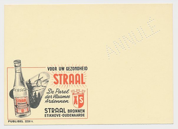Essay / Proof Publibel card Belgium 1966 - Perforated ANNULE Windmill - Mineral 