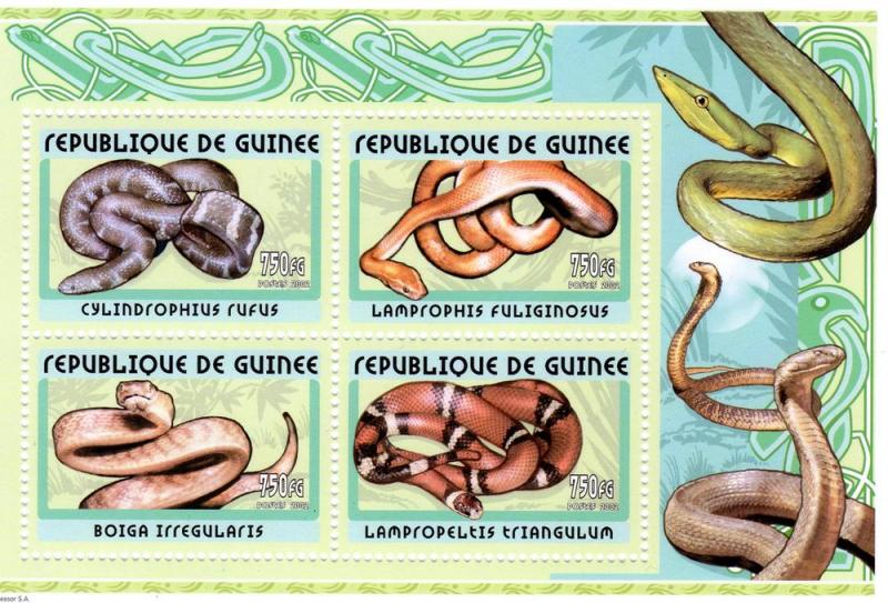 Guinea 2001 Snakes Shlt (4) MNH VF Mi.# Block 673A 