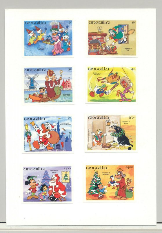 Anguilla #596-602, 604 Disney Christmas 8v Imperf Proofs on Card