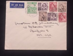 C) 1953. AUSTRALIA. AIRMAIL ENVELOPES SENT TO USA. MULTIPLE STAMPS. XF