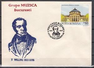 Romania, NOV/96 issue. Composer V. Bellini Cachet & 03/NOV/96 Cancel on cover.