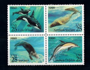 [46878] United States 1990 Marine life killer whale dolphin otter sea lion  MNH