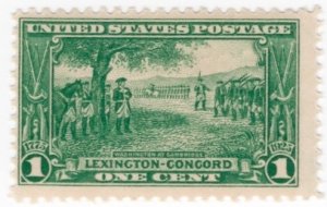US 617 1¢ Lexington Concord, MNH, green and white, perf 11, OG
