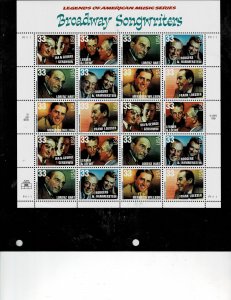 Broadway Songwriters 33c US Postage Sheet #3345-50 MNH