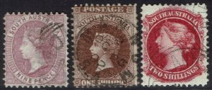 SOUTH AUSTRALIA 1901 QV BASIC SET 9D 1/- AND 2/- WMK CROWN/SA USED