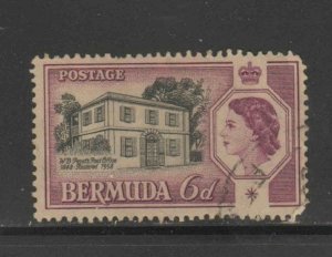 BERMUDA #168  1959  6p  QEII  & PETOT POST OFFICE    F-VF  USED  b