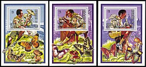 Mali 739-741, MNH, Scouts, Mushrooms, Butterflies souvenir sheets of 1