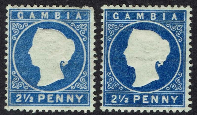 GAMBIA 1886 QV CAMEO 21/2D BOTH SHADES 