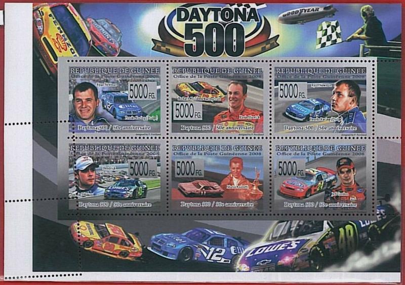 FRENCH GUINEA - ERROR, 2008 MISPERF SHEET: CAR RACING, Daytona 500 Kevin Harvick