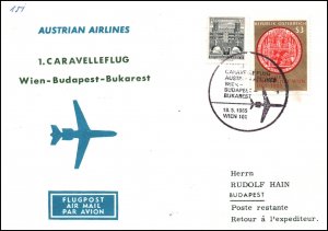 Austria Austrian Airlines Vienna to Sofia 1965 1st Flight Cover