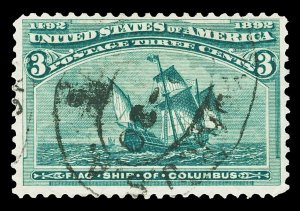 Scott 232 3c Columbian Issue Used F-VF Double Oval Cancel Cat $15