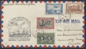 1939 Flight Cover AUG 10 Imperial Airways Montreal to Southampton Franking