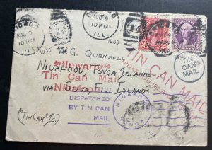 1936 Chicago iL USA Tin Can Canoe Mail cover To Niuafoou Tonga Toga Via Fiji