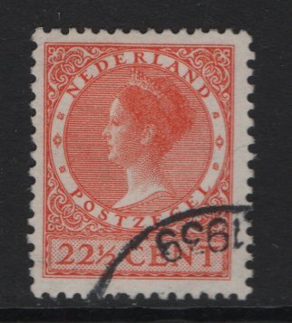 Netherlands   #186  used  1939  Wilhelmina 22 1/2c orange