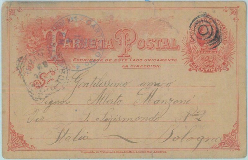 89588 - COSTA RICA - POSTAL HISTORY -  STATIONERY CARD to ITALY  1906