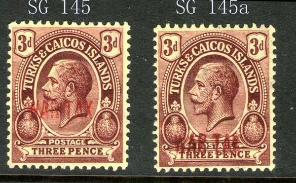 Turks & Caicos Islands 1919 KGV SG 145a double print error Cat.?350 MH SCARCE