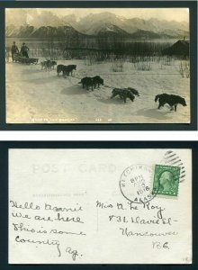 1916 Dog Sled Team Real Photo Postcard RPPC - Ketchikan, Alaska to Canada