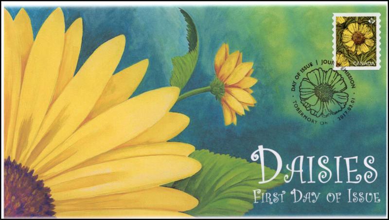 CA17-016, 2017, FDC, Daisies, Yellow, Day of Issue, FDC, Pictorial Postmark