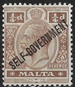 Malta # 86 Geo.V SELF-GOVERNMENT  o/ptd   1/4d. (1) VF  Unused