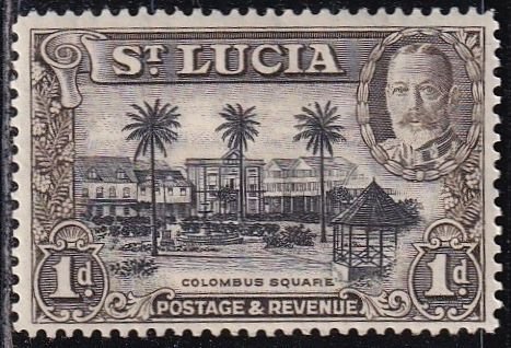 Saint Lucia 96 (mh, spot on back) 1p Columbus Square, KGV, dk brn & black (1936)