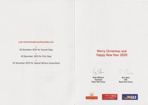 GB - Royal Mail 2019 Staff Christmas Card with 25 x 1st Xmas - Matrix Intact