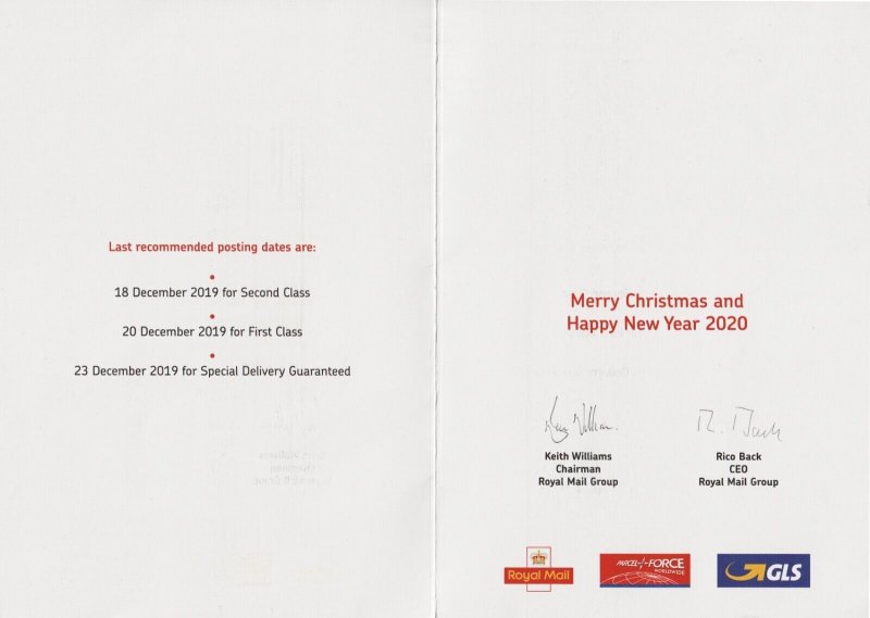 GB - Royal Mail 2019 Staff Christmas Card with 25 x 1st Xmas - Matrix Intact